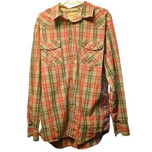 Coastal pink plaid pearl snap long sleeve button down shirt mens size XXL